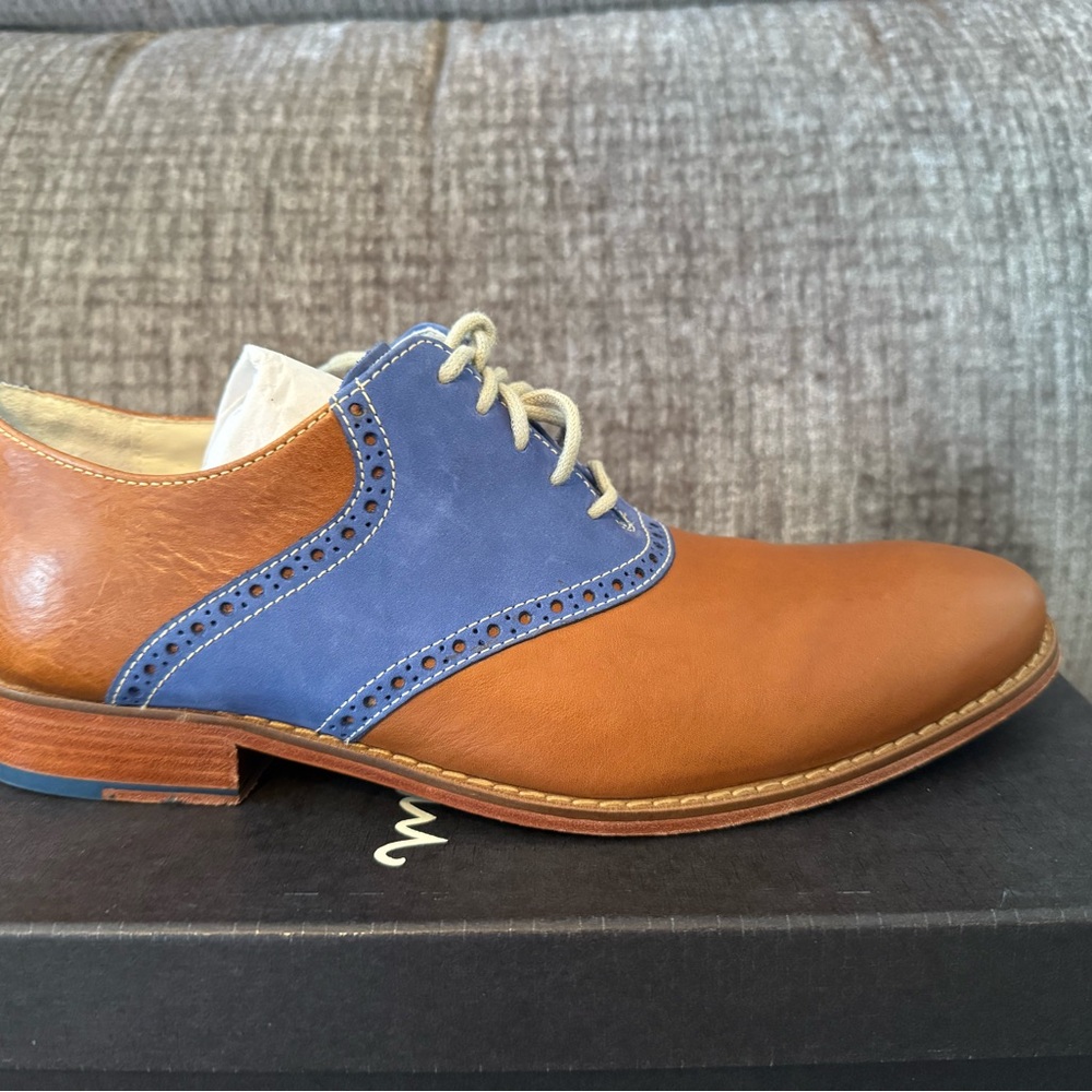 Cole Haan Brown and Blue Oxford Shoes with Brogue Detailing